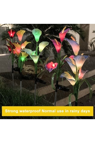 Cbtx Bahçe Aydınlatma 3pcs Simüle Calla Zambak Çiçeği 5 Kafa Güneş Enerjili Dış Mekan Ip65 Su Geçirmez Led Dekoratif Çim Lambası, Renkli Işık Kırmızı