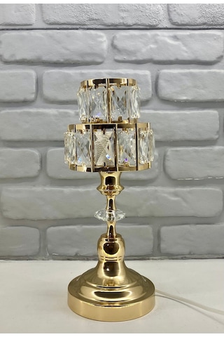 Modern Dekoratif Gold Metal Ayaklı Kristal Kademeli Taşlı Abajur Gold