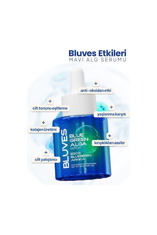 Bluves Kızarıklık ve Leke Karşıtı Cilt Tonu Eşitleyici Mavi Alg Serum 30 ML