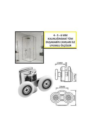 1 Adet Üst Duşakabin Tekerleği Üst Cam Rulman Krom Teker 23 Mm Beyaz - Şeffaf