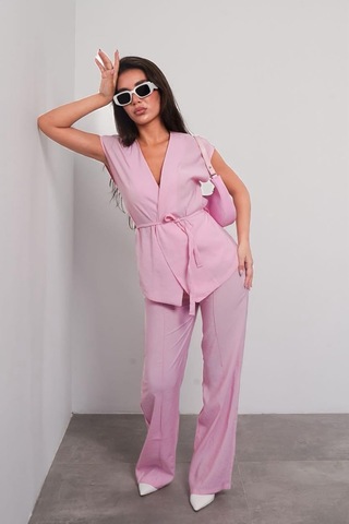 Seeh Pembe Basic Yelek Pantolon Takım Sh241 Standart