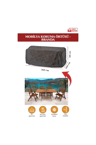 Siyah Bahçe Mobilya Koruma Örtüsü Branda 260x160x80 Cm-santimetre, Su Geçirmez, Güneşten Korur Siyah