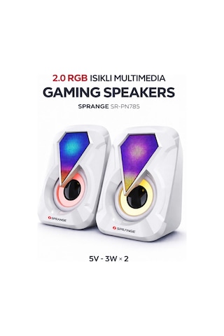 Sprange Sr-pn785 2.0 Rgb Işıklı Multimedia 5v 3w 2 Gaming Oyuncu Speaker -beyaz