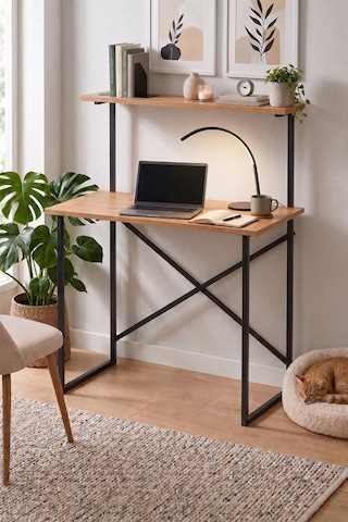 90x45 Cm Raflı Çalışma Masası Laptop Masası Çocuk Çalışma Masası Ders Masası Atay Çam