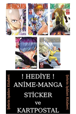 One Punch Man 21-22-23-24-25 Manga Seti 5 Kitap / Tek Yumruk / Anime-manga Sticker Ve Kartpostal