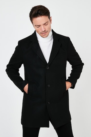 Buratti Slim Fit Tek Yırtmaçlı Düğmeli Mono Yaka Kaşe Erkek Kaban 5840098 Siyah