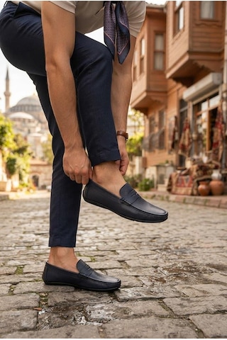 Mehmet Mete 31100 Lacivert Hakiki Deri Loafer Erkek Babet Erkek Ayakkabı