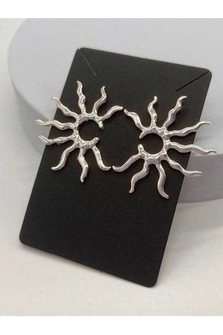 Güneş Figürlü Gümüş Renk Küpe Gümüş