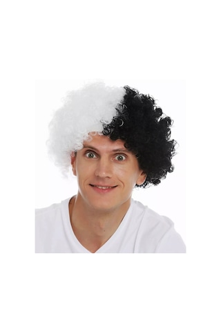 Siyah Beyaz Kıvırcık Afro Bonus Peruk Taraftar Bonus Saç 5324 256
