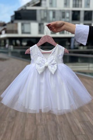 Dantelli Kristal Tül Akasya Beyaz Gelinlik Kız Çocuk Bebek Düğün Mevlüt Elbise 001