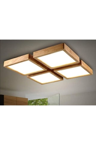 Dekor Olsun30X30Cm Ahşap Çerçeve Tavan Led Aydınlatma 4Lü
