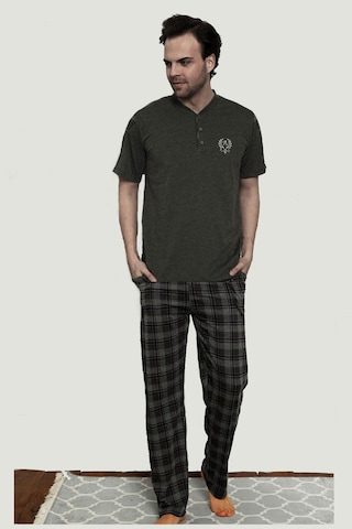 Alimer 1152KK-A Erkek Kısa Kollu Ekoseli Pijama Takımı Antrasit