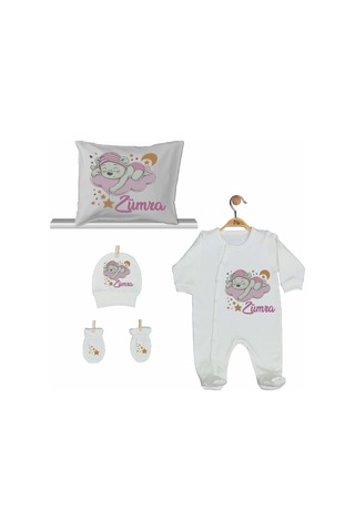Pia Baby Gl 2003 İsme Özel Ayıcıklı Beşli Tulum Set Krem