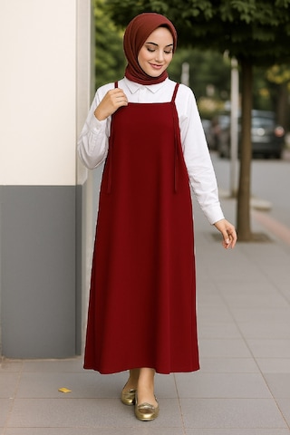 Modadua Kadın Bordo Basic Ayarlanabilir Askılı Jile Elbise