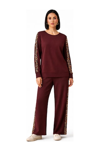 Trend Alisse Bisiklet Yaka Leopar Garnili Esnek Cepli Modal Takım Bordo