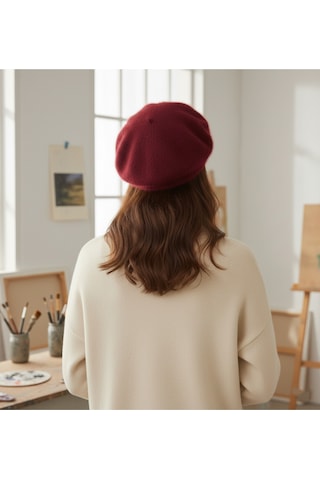 Derikem Fransız Tüylü Peluş Ressam Bere Kadın Şapka Bordo