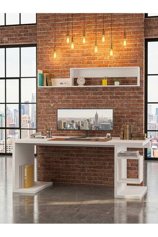 Karnaval Çalışma Masası M35008-1 Raflı Ders Çalışma Masası Bilgisayar Masası Beyaz 180x75cm