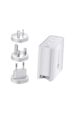 Yunboo 48w 4 Port Çoklu Şarj Aleti - 30w Pd Usb-c Ve Quick Charge 3.0 - 100-240v - Abd+ab+eu+av Dönüştürücü - Beyaz