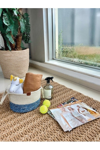 Kulplu Düzenleyici Sepet Leke Tutmaz Mavi-beyaz 31x20 Cm Beyaz - Mavi