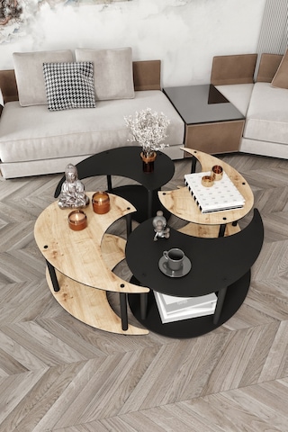 Yin Yang Unıty Serenıty Orta Sehpa 4 Lü Safir Meşe Siyah 90 Cm Siyah
