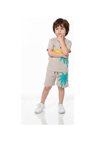Miniko Kids Erkek Çocuk Lion Modelli Pamuk Şortlu Takım Ekru