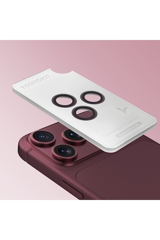 Apple Uyumlu iPhone 18 Pro Max Youngkit Alloy Parlama Önleyici Kamera Lens Koruyucu Aparatlı Bordo