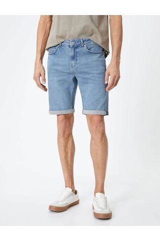 Koton Kot Şort Slim Fit Düğmeli Cepli Katlı Paça Açık İndigo 4sam40312nd Açık İndigo