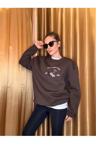 Ali Butik Kahve Doggie Club Nakış İşlemeli Şardonlu Sweatshirt Kahve