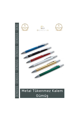 Kalem Premium Lazer Baskı Kurumsal Prestijli Modern Dayanıklı Şık Metal Tükenmez Kalem Gümüş Çok Renkli