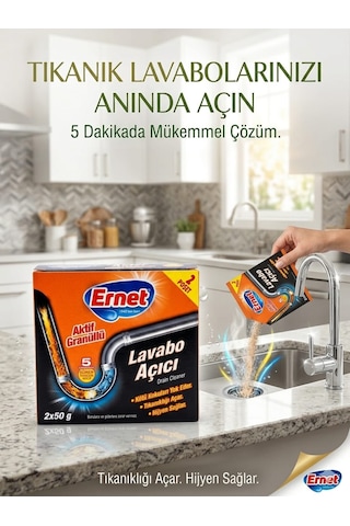 Bulaşık Makinesi Temizleyicisi 2'li + Ernet Granül Lavabo Açıcı 2'li Süper Hijyen Seti"