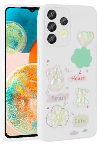 Galaxy A32 4g Kılıf Kabartma Figürlü Parlak Zore Toys Silikon Kapak Beyaz
