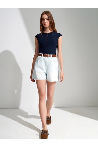 DİLVİN 72334 Pamuk Mini Kot Şort-mavi