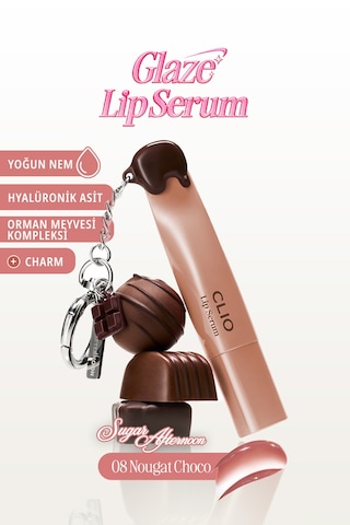 Dolgun Görünüm Kazandıran, Parlak, Besleyici, Renkli Dudak Serumu Clıo Glaze Lip Serum 08 Nougat Choco