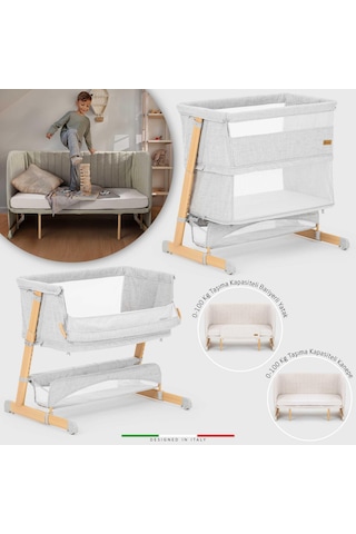 Elele Lettino 4 in1 Xl Büyüyebilen Anne Yanı Bebek Beşik Park Yatak 0-100 Kg Gri