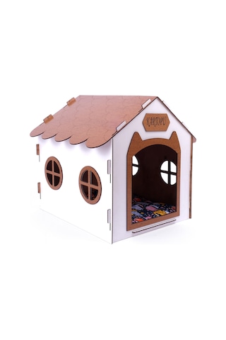 Ahşap Özel İsim Baskılı Dekoratif Kedi Evi-kulübesi, Kediler İçin Kulübe, Kedi Kulübesi Beyaz-ceviz