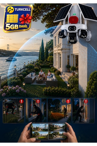 O-kam Ok337b Premium 12mp 4 Kameralı 4g Çift Solar Panel Aov Gece Görüş Sesli Konuşma Akıllı Kamera Turkcell Sim Kart