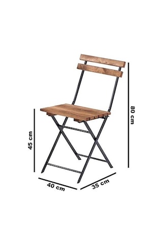 Katlanır Metal Ayaklı Ahşap Masa Sandalye Bistro Üçlü Set 60x60x75 Balkon Masası Sandalye Siyah