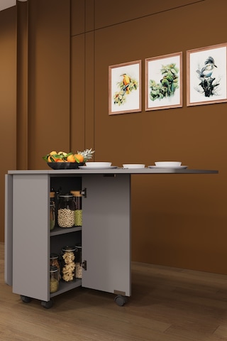 Lüks Katlanır Mutfak Yemek Masası %100 Mdf Pratik Raflı Çalışma Masası Km16 Kül Gri