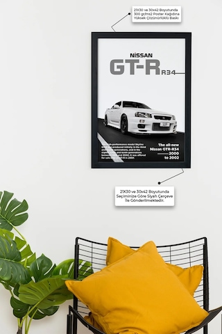 Nissan Gtr R34 Özel Tasarım Siyah Çerçeveli Tablo Poster