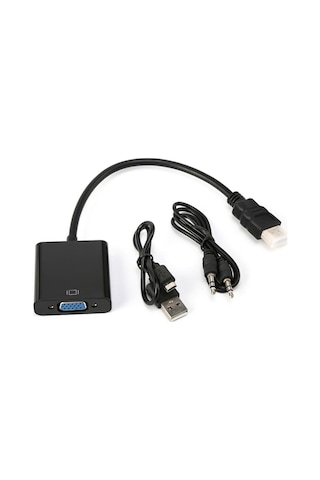 Hdmı To Vga Dönüştürücü Adaptör Mikro Usb Güç Ve Aux Ses Destekli 1080p Full Hd Görüntü Aktarım Aparat