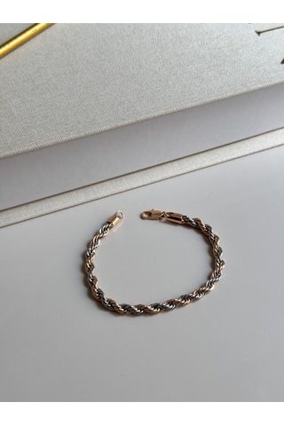 Üç Renk Burgulu Zincir Çelik Bileklik Altın Gümüş Rose Renk Çelik Takı Sarı