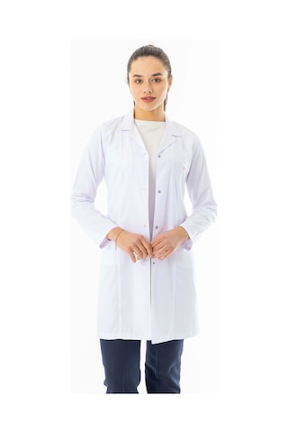 Spor Yaka Uzun Kol Kadın Doktor Önlüğü Alpaka Kumaş Beyaz Rnko101 Beyaz