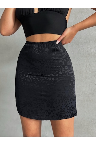 Kadın Desenli Saten Etek Siyah