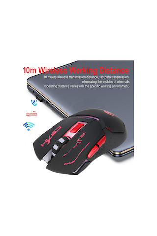 Kangvka X30 Siyah Kablosuz Mouse, 2.4g Bağlantı, 1200-2400 Dpı Ayarlanabilir, Renkli Solunum Işığı, 1200mah Şarj Edilebilir Pil, Abs Malzeme Optik