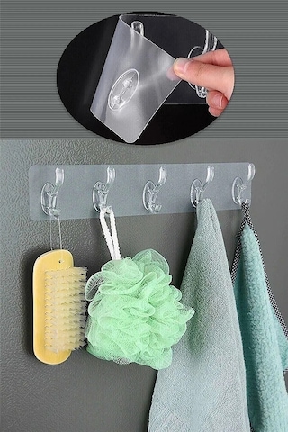 Şeffaf Askı Kendinden Yapışkanlı 5 Kancalı Mutfak, Banyo Askısı Diğer