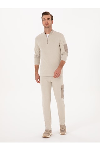 Cacharel Bej Slim Fit Kargo Cepli Paçası Düz Eşofman Altı
