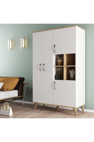 Maxi 4 Kapaklı Askılıklı Raflı Çok Amaçlı Dolap Beyaz-Çam - Grd01