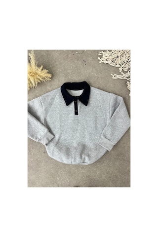 Nimas Kadın Gri Oversize Polo Yaka 3 İplik Şardonlu Sweatshirt Gri - 675774194 Gri