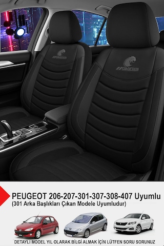 Panther Serisi Keten Kumaş Oto Koltuk Kılıfı Peugeot 206-207-208-306-307-407- Uyumlu Siyah