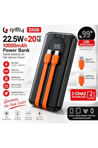 Dx06 10000mah 22.5w + 20w Pd Hızlı Şarj Powerbank Siyah